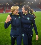 11 October 2022; Republic of Ireland manager Vera Pauw and physiotherapist Kim van Wijk celebrate after the FIFA Women's World Cup 2023 Play-off match between Scotland and Republic of Ireland at Hampden Park in Glasgow, Scotland. Photo by Stephen McCarthy/Sportsfile