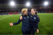 11 October 2022; Republic of Ireland manager Vera Pauw and physiotherapist Kim van Wijk celebrate after the FIFA Women's World Cup 2023 Play-off match between Scotland and Republic of Ireland at Hampden Park in Glasgow, Scotland. Photo by Stephen McCarthy/Sportsfile