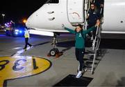 12 October 2022; Republic of Ireland's Lucy Quinn on the team's return to Dublin Airport after securing their qualification for the FIFA Women's World Cup 2023 in Australia and New Zealand following their play-off victory over Scotland at Hampden Park on Tuesday. Photo by Stephen McCarthy/Sportsfile
