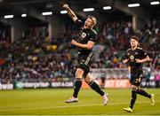 13 October 2022; Kristian Eriksen of Molde celebrates after scoring his side's second goal during the UEFA Europa Conference League group F match between Shamrock Rovers and Molde at Tallaght Stadium in Dublin. Photo by Seb Daly/Sportsfile