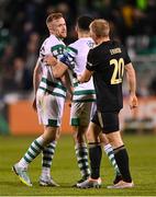 13 October 2022; Kristian Eriksen of Molde and Sean Hoare of Shamrock Rovers exchange words after during the UEFA Europa Conference League group F match between Shamrock Rovers and Molde at Tallaght Stadium in Dublin. Photo by Seb Daly/Sportsfile