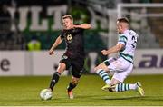 13 October 2022; Kristian Eriksen of Molde in action against Sean Hoare of Shamrock Rovers during the UEFA Europa Conference League group F match between Shamrock Rovers and Molde at Tallaght Stadium in Dublin. Photo by Seb Daly/Sportsfile