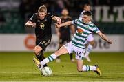 13 October 2022; Kristian Eriksen of Molde in action against Gary O'Neill of Shamrock Rovers during the UEFA Europa Conference League group F match between Shamrock Rovers and Molde at Tallaght Stadium in Dublin. Photo by Seb Daly/Sportsfile