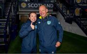 11 October 2022; Republic of Ireland physiotherapist Angela Kenneally and goalkeeping coach Jan Willem van Ede celebrate after the FIFA Women's World Cup 2023 Play-off match between Scotland and Republic of Ireland at Hampden Park in Glasgow, Scotland. Photo by Stephen McCarthy/Sportsfile