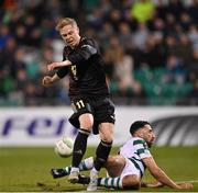 13 October 2022; Ola Brynhildsen of Molde in action against Roberto Lopes of Shamrock Rovers during the UEFA Europa Conference League group F match between Shamrock Rovers and Molde at Tallaght Stadium in Dublin. Photo by Seb Daly/Sportsfile