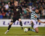 13 October 2022; Ola Brynhildsen of Molde in action against Roberto Lopes of Shamrock Rovers during the UEFA Europa Conference League group F match between Shamrock Rovers and Molde at Tallaght Stadium in Dublin. Photo by Seb Daly/Sportsfile