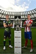 14 October 2022; In attendance during the Extra.ie FAI Men's Cup semi-final media day are, Brian Maher of Derry City, left, and Enda Curran of Treaty United, at the Aviva Stadium in Dublin. Photo by Sam Barnes/Sportsfile