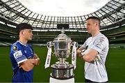 14 October 2022; In attendance during the Extra.ie FAI Men's Cup semi-final media day are, Phoenix Patterson of Waterford, left, and Brendan Clarke of Shelbourne, at the Aviva Stadium in Dublin. Photo by Sam Barnes/Sportsfile