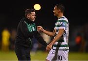 13 October 2022; Shamrock Rovers manager Stephen Bradley with Graham Burke of Shamrock Rovers during the UEFA Europa Conference League group F match between Shamrock Rovers and Molde at Tallaght Stadium in Dublin. Photo by Eóin Noonan/Sportsfile