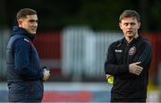 14 October 2022; Conor Levingston of Bohemians, right, and Anto Breslin of St Patrick's Athletic before the SSE Airtricity League Premier Division match between St Patrick's Athletic and Bohemians at Richmond Park in Dublin. Photo by Seb Daly/Sportsfile