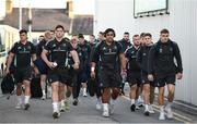 14 October 2022; Leinster players including Joe McCarthy, Michael Ala'alatoa and Garry Ringrose arrive before the United Rugby Championship match between Connacht and Leinster at The Sportsground in Galway. Photo by Harry Murphy/Sportsfile