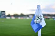 14 October 2022; A Finn Harps crest is seen on a corner flag before the SSE Airtricity League Premier Division match between Finn Harps and Dundalk at Finn Park in Ballybofey, Donegal. Photo by Ben McShane/Sportsfile