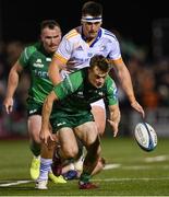 14 October 2022; Colm Reilly of Connacht, supported by teammate Peter Dooley, behind, in action against Dan Sheehan of Leinster during the United Rugby Championship match between Connacht and Leinster at The Sportsground in Galway. Photo by Piaras Ó Mídheach/Sportsfile