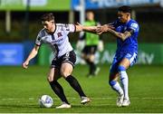 14 October 2022; Sam Bone of Dundalk in action against Dylan Duncan of Finn Harps during the SSE Airtricity League Premier Division match between Finn Harps and Dundalk at Finn Park in Ballybofey, Donegal. Photo by Ben McShane/Sportsfile