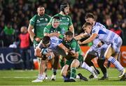 14 October 2022; Joe McCarthy of Leinster is tackled by Jack Carty of Connacht during the United Rugby Championship match between Connacht and Leinster at The Sportsground in Galway. Photo by Harry Murphy/Sportsfile