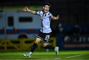 14 October 2022; Ryan O'Kane of Dundalk reacts after his goal was disallowed for offside during the SSE Airtricity League Premier Division match between Finn Harps and Dundalk at Finn Park in Ballybofey, Donegal. Photo by Ben McShane/Sportsfile
