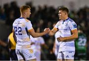 14 October 2022; Garry Ringrose, right, and Ciarán Frawley of Leinster after their side's victory in the United Rugby Championship match between Connacht and Leinster at The Sportsground in Galway. Photo by Piaras Ó Mídheach/Sportsfile