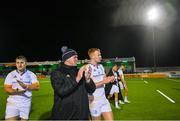 14 October 2022; Tadhg Furlong and Ciarán Frawley of Leinster after their side's victory in the United Rugby Championship match between Connacht and Leinster at The Sportsground in Galway. Photo by Harry Murphy/Sportsfile