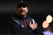 14 October 2022; Dundalk head coach Stephen O'Donnell celebrates after the SSE Airtricity League Premier Division match between Finn Harps and Dundalk at Finn Park in Ballybofey, Donegal. Photo by Ben McShane/Sportsfile