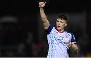 14 October 2022; Joe Redmond of St Patrick's Athletic celebrates after his side's victory in the SSE Airtricity League Premier Division match between St Patrick's Athletic and Bohemians at Richmond Park in Dublin. Photo by Seb Daly/Sportsfile