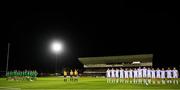 14 October 2022; Leinster and Connacht players stand for a minutes silence to remember the lives lost and those injured in the Creeslough tragedy in Donegal before the United Rugby Championship match between Connacht and Leinster at The Sportsground in Galway. Photo by Harry Murphy/Sportsfile