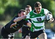 15 October 2022; Mark McDermott of Naas in action against Joseph White of Old Belvedere during the Energia All-Ireland League Division 1B match between Old Belvedere and Naas RFC at Old Belvedere RFC in Dublin. Photo by Sam Barnes/Sportsfile