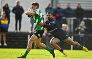 15 October 2022; Andrew Osborne of Naas is tackled by Ariel Robles of Old Belvedere during the Energia All-Ireland League Division 1B match between Old Belvedere and Naas RFC at Old Belvedere RFC in Dublin. Photo by Sam Barnes/Sportsfile