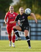 15 October 2022; Becky Watkins of Wexford Youths in action against Gemma McGuiness of Sligo Rovers during the SSE Airtricity Women's National League match between Wexford Youths and Sligo Rovers at Ferrycarrig Park in Wexford. Photo by Eóin Noonan/Sportsfile