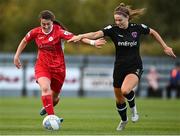 15 October 2022; Lauren Boles of Sligo Rovers in action against Becky Watkins of Wexford Youths during the SSE Airtricity Women's National League match between Wexford Youths and Sligo Rovers at Ferrycarrig Park in Wexford. Photo by Eóin Noonan/Sportsfile