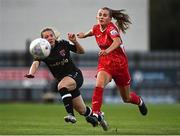 15 October 2022; Meabh Russell of Wexford Youths in action against Sarah Kiernan of Sligo Rovers during the SSE Airtricity Women's National League match between Wexford Youths and Sligo Rovers at Ferrycarrig Park in Wexford. Photo by Eóin Noonan/Sportsfile