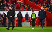 15 October 2022; Munster head coach Graham Rowntree,left, and attack coach Mike Prendergast before the United Rugby Championship match between Munster and Vodacom Bulls at Thomond Park in Limerick. Photo by Brendan Moran/Sportsfile