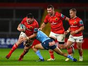 15 October 2022; Niall Scannell of Munster is tackled by Embrose Papier of Vodacom Bulls during the United Rugby Championship match between Munster and Vodacom Bulls at Thomond Park in Limerick. Photo by Harry Murphy/Sportsfile