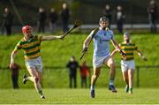 15 October 2022; Kevin Downes of Na Piarsaigh in action against Shane O’Neill of South Liberties during the Limerick County Senior Club Hurling Championship Semi-Final match between Na Piarsaigh and South Liberties at John Fitzgerald Park in Kilmallock, Limerick. Photo by Seb Daly/Sportsfile