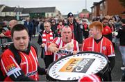 16 October 2022; Derry City supporters make their way to the stadium before the Extra.ie FAI Cup Semi-Final match between Derry City and Treaty United at the Ryan McBride Brandywell Stadium in Derry. Photo by Ramsey Cardy/Sportsfile