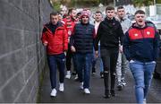 16 October 2022; Treaty United supporters make their way to the stadium before the Extra.ie FAI Cup Semi-Final match between Derry City and Treaty United at the Ryan McBride Brandywell Stadium in Derry. Photo by Ramsey Cardy/Sportsfile