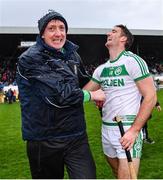16 October 2022; Colin Fennelly of Shamrocks Ballyhale celebrates with his manager Pat Hoban after their side's victory in the Kilkenny County Senior Hurling Championship Final match between James Stephen's and Shamrocks Ballyhale at UPMC Nowlan Park in Kilkenny. Photo by Piaras Ó Mídheach/Sportsfile