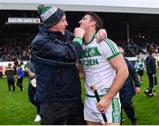 16 October 2022; Colin Fennelly of Shamrocks Ballyhale celebrates with his manager Pat Hoban after their side's victory in the Kilkenny County Senior Hurling Championship Final match between James Stephen's and Shamrocks Ballyhale at UPMC Nowlan Park in Kilkenny. Photo by Piaras Ó Mídheach/Sportsfile