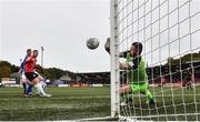 16 October 2022; Treaty United goalkeeper Jack Brady makes a save during the Extra.ie FAI Cup Semi-Final match between Derry City and Treaty United at the Ryan McBride Brandywell Stadium in Derry. Photo by Ramsey Cardy/Sportsfile