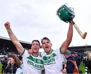 16 October 2022; Shamrocks Ballyhale players Colin Fennelly, left, and Brian Butler celebrate after their side's victory in the Kilkenny County Senior Hurling Championship Final match between James Stephen's and Shamrocks Ballyhale at UPMC Nowlan Park in Kilkenny. Photo by Piaras Ó Mídheach/Sportsfile