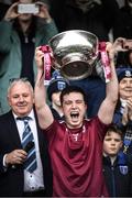 16 October 2022; Eoin McKearney lifts the Mick Duffy cup during the Monaghan County Senior Football Championship Final match between Scotstown and Ballybay Pearse Brothers at St Tiernach's Park in Clones, Monaghan. Photo by Philip Fitzpatrick/Sportsfile