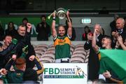 16 October 2022; Clonmel Commercials captain Jamie Peters lifts the O'Dwyer Cup after his side's victory in the Tipperary County Senior Football Championship Final match between Clonmel Commercials and Upperchurch-Drombane at FBD Semple Stadium in Thurles, Tipperary. Photo by Michael P Ryan/Sportsfile