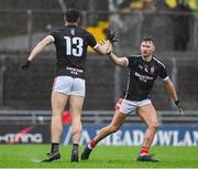 16 October 2022; David Clifford, left, and James O'Donoghue of East Kerry celebrate their side's only goal,scores by team-mate Paudie Clifford, not pictured, during the Kerry County Senior Football Championship semi-final match between East Kerry and Dingle at Austin Stack Park in Tralee, Kerry. Photo by Brendan Moran/Sportsfile