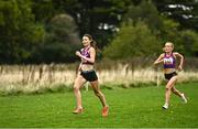 16 October 2022; Abbie Donnelly of England, left, leads Grace Carson of Northern Ireland whilst competing in the senior women's 6000m during the Autumn Open International Cross Country Festival at the Sport Ireland Campus in Dublin. Photo by Sam Barnes/Sportsfile