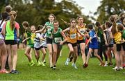 16 October 2022; Athletes competing in the U13 girls 4x500m at the Inter-Club Cross Country Relays 2022 during the Autumn International Cross Country Festival 2022 at the Sport Ireland Campus in Dublin. Photo by Sam Barnes/Sportsfile