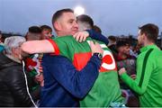 16 October 2022; Gowna manager Fintan Reilly celebrates with Conor Casey of Gowna after the Cavan County Senior Club Football Championship Final between Gowna and Killygarry at Kingspan Breffni in Cavan. Photo by Ben McShane/Sportsfile