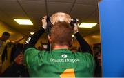 16 October 2022; Conor Ferris of Kilmacud Crokes returns to the dressing-room with the cup after the Dublin County Senior Club Championship Football Final match between Kilmacud Crokes and Na Fianna at Parnell Park in Dublin. Photo by Daire Brennan/Sportsfile