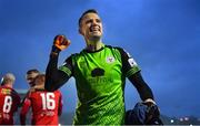 16 October 2022; Shelbourne goalkeeper Brendan Clarke celebrates after the Extra.ie FAI Cup Semi-Final match between Waterford FC and Shelbourne at Waterford RSC in Waterford. Photo by Seb Daly/Sportsfile