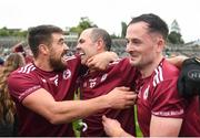 16 October 2022; From left, Drew Wylie, Paul Finlay and Shane McGuinness of Ballybay celebrates during the Monaghan County Senior Football Championship Final match between Scotstown and Ballybay Pearse Brothers at St Tiernach's Park in Clones, Monaghan. Photo by Philip Fitzpatrick/Sportsfile