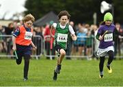 16 October 2022; Max Lyons of Clongriffin AC, Dublin, centre, competing in the u11 boys 4x500m at the Inter-Club Cross Country Relays 2022 during the Autumn International Cross Country Festival 2022 at the Sport Ireland Campus in Dublin. Photo by Sam Barnes/Sportsfile