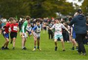 16 October 2022; Athleres from Limerick AC, centre, compete in the u11 boys 4x500m at the Inter-Club Cross Country Relays 2022 during the Autumn International Cross Country Festival 2022 at the Sport Ireland Campus in Dublin. Photo by Sam Barnes/Sportsfile